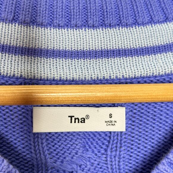 TNA x ARITZIA Clay Sweater Cable Knit Playful Purple Pastel Blue Sz S {A27} - Picture 4 of 5